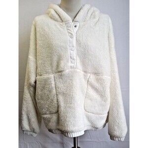 Eddie Bauer Shearing Snap Pullover Relaxed Fit Hooded Ivory New with Tags XXL